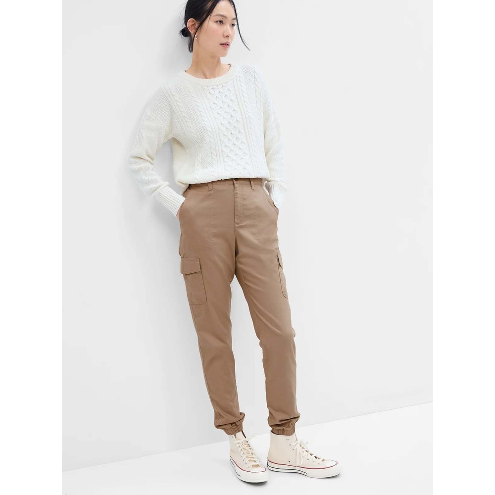 GAP Women's Khaki Twill Girlfriend Cargo Utility Joggers Cotton Pants Size 6